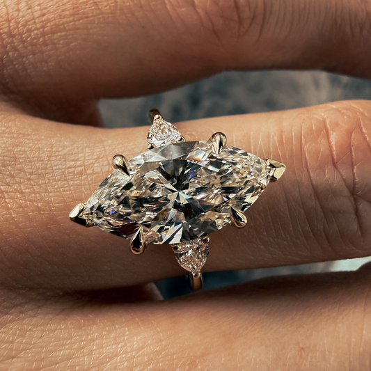 3 Stone Lab Grown Marquise Diamond Engagement Ring in 14K White Gold