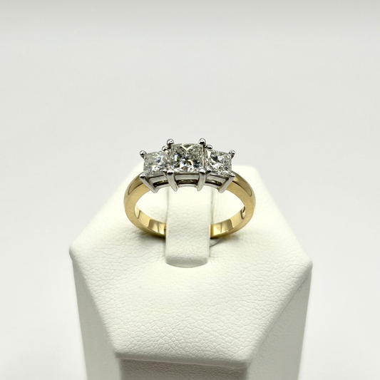 Roset 14K Gold Princess Cut Diamond Trio Engagement Ring