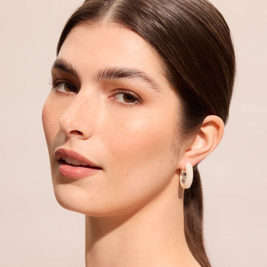 H&B White Pearl Hoop Earrings