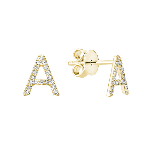 Single Yellow Gold Initial Diamond Earring