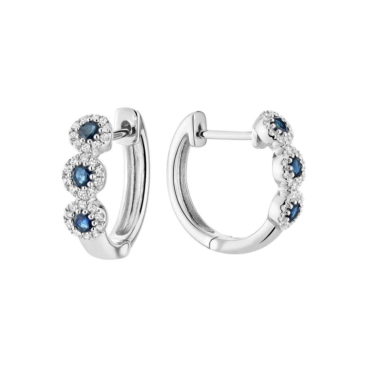 Martini Cup Gemstone and Diamond Halo Huggie Earrings RnB
