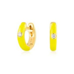 EF Collection - 14K Diamond Yellow Enamel Huggie Earrings