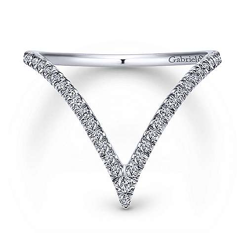 Gabriel & Co - Ayani 14K White Gold Curved Pave Diamond V Ring