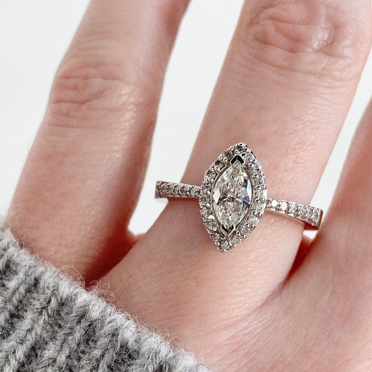 Roset Marquise Diamond & Halo Engagement Ring in 14K White Gold